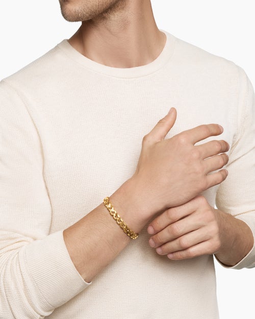 Mens Curb Chain Angular Link Bracelet in 18K Yellow Gold, 8.7mm