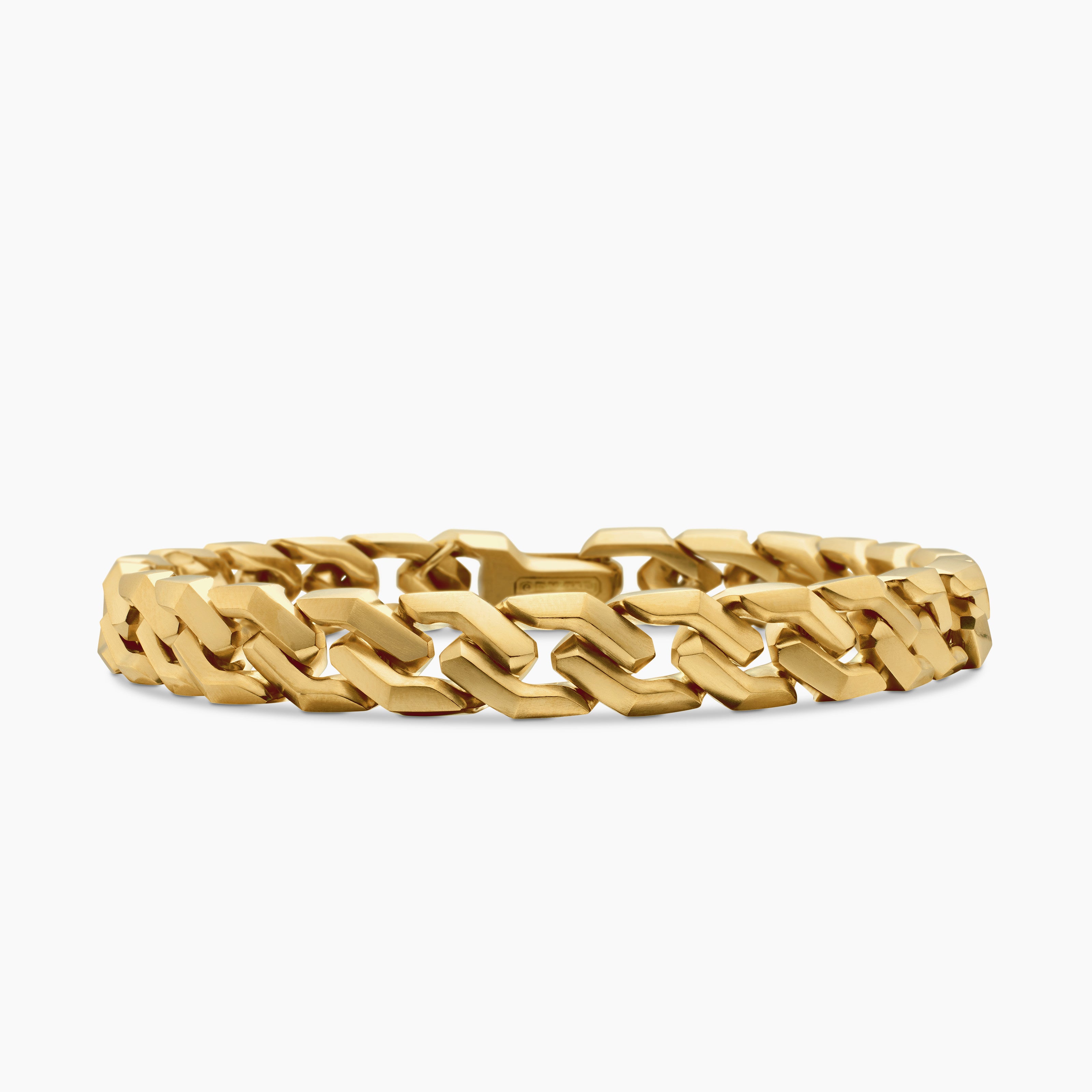 Mens Curb Chain Angular Link Bracelet in 18K Yellow Gold, 8.7mm