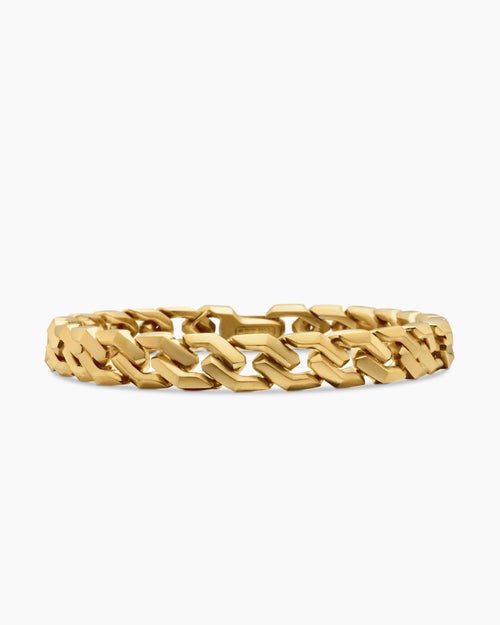 Mens Curb Chain Angular Link Bracelet in 18K Yellow Gold, 8.7mm
