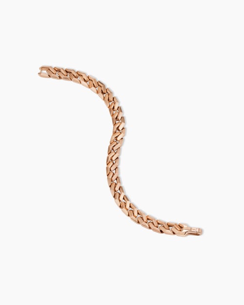 Mens Curb Chain Angular Link Bracelet in 18K Rose Gold, 8.7mm