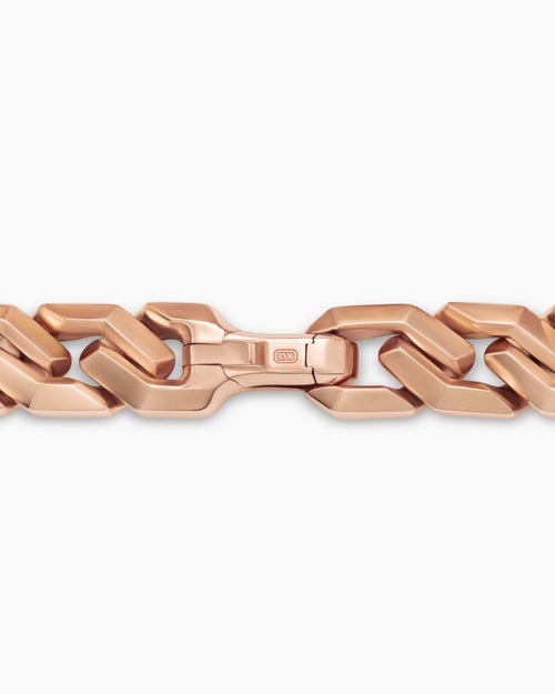 Mens Curb Chain Angular Link Bracelet in 18K Rose Gold, 8.7mm