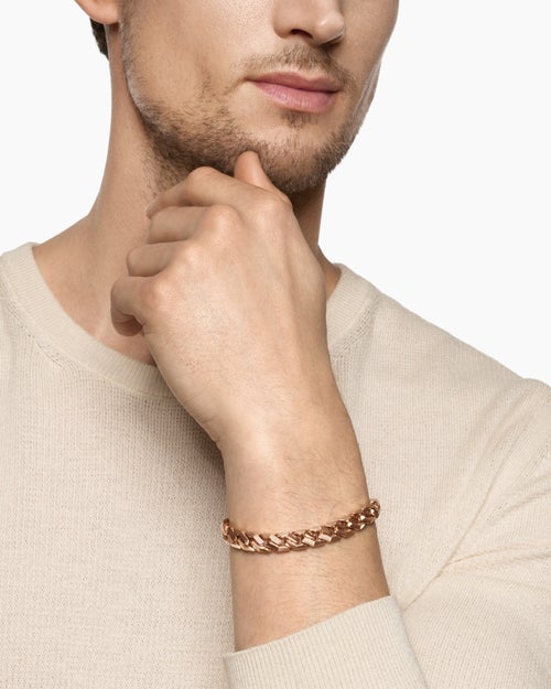Mens Curb Chain Angular Link Bracelet in 18K Rose Gold, 8.7mm