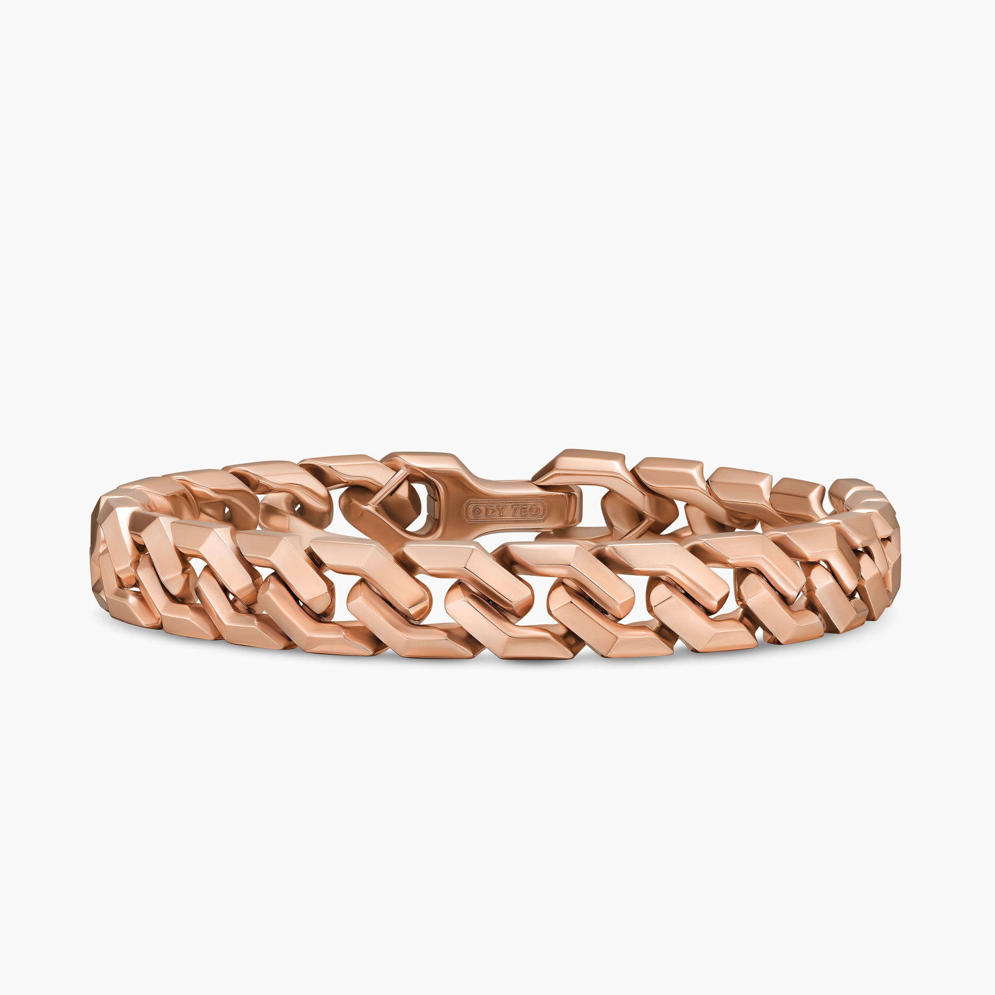 Mens Curb Chain Angular Link Bracelet in 18K Rose Gold, 8.7mm