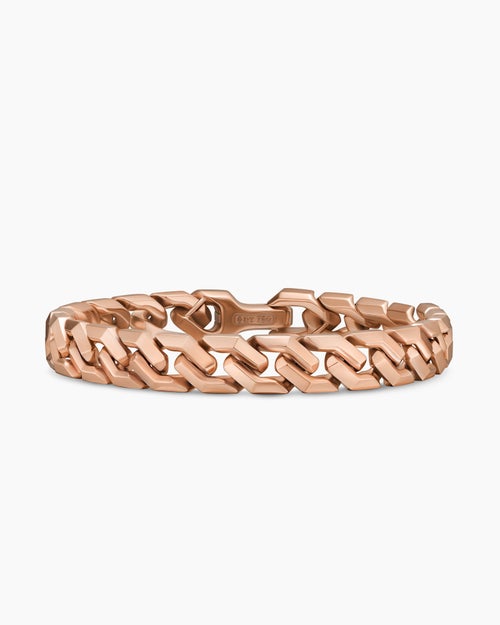Mens Curb Chain Angular Link Bracelet in 18K Rose Gold, 8.7mm