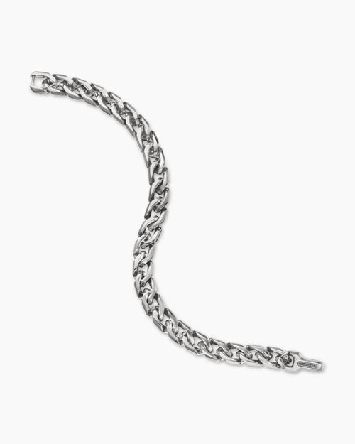 Mens Curb Chain Angular Link Bracelet in Sterling Silver, 8.7mm