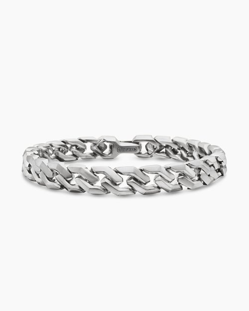 Mens Curb Chain Angular Link Bracelet in Sterling Silver, 8.7mm