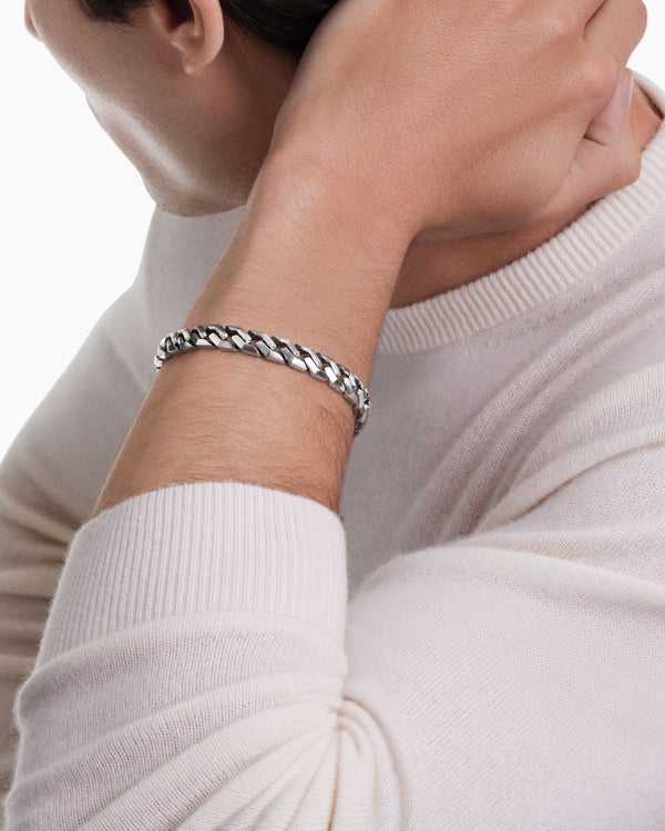 Curb Chain Angular Link Bracelet in Sterling Silver, 8.7mm