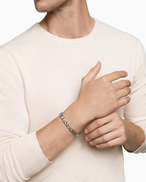 Mens Curb Chain Angular Link Bracelet in Sterling Silver, 8.7mm