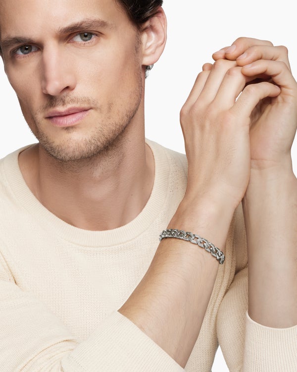 Curb Chain Angular Link Bracelet in Sterling Silver, 8.7mm