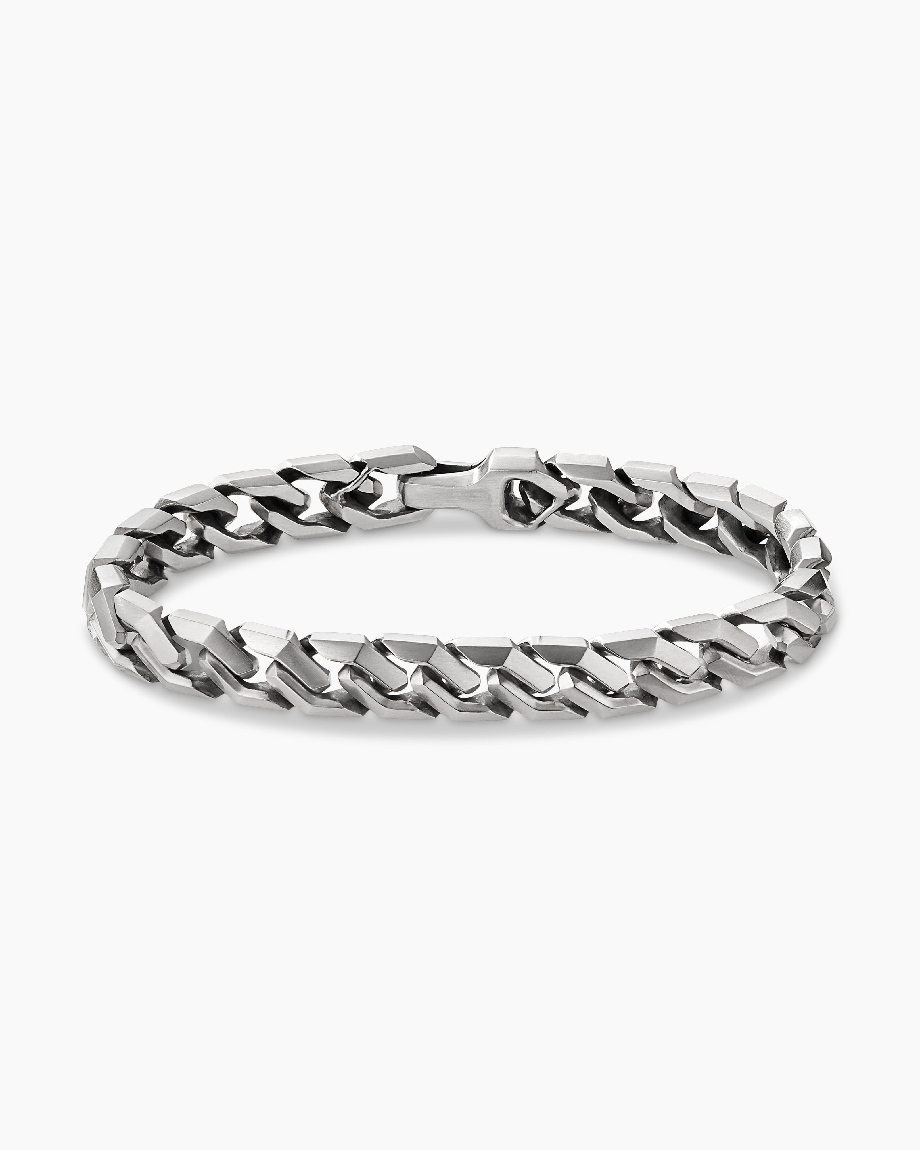 Mens Curb Chain Angular Link Bracelet in Sterling Silver, 8.7mm