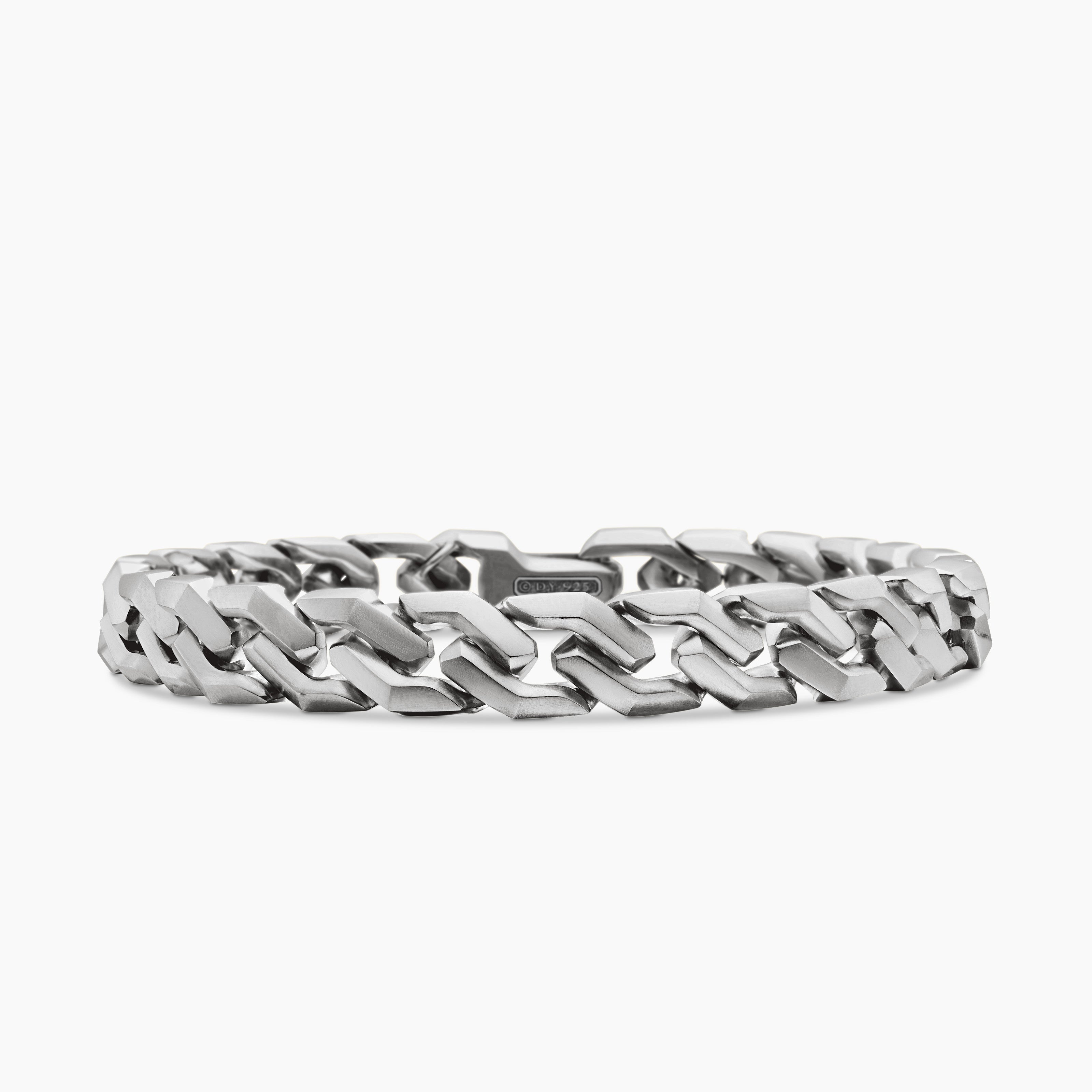 Mens Curb Chain Angular Link Bracelet in Sterling Silver, 8.7mm
