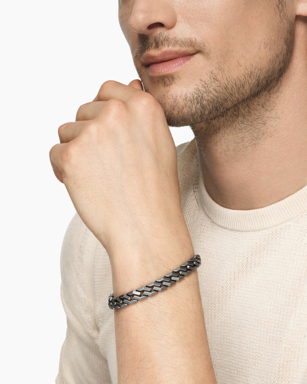 Bracelet à maillons angulaires Curb Chain en titane anthracite, 8,7 mm hommes