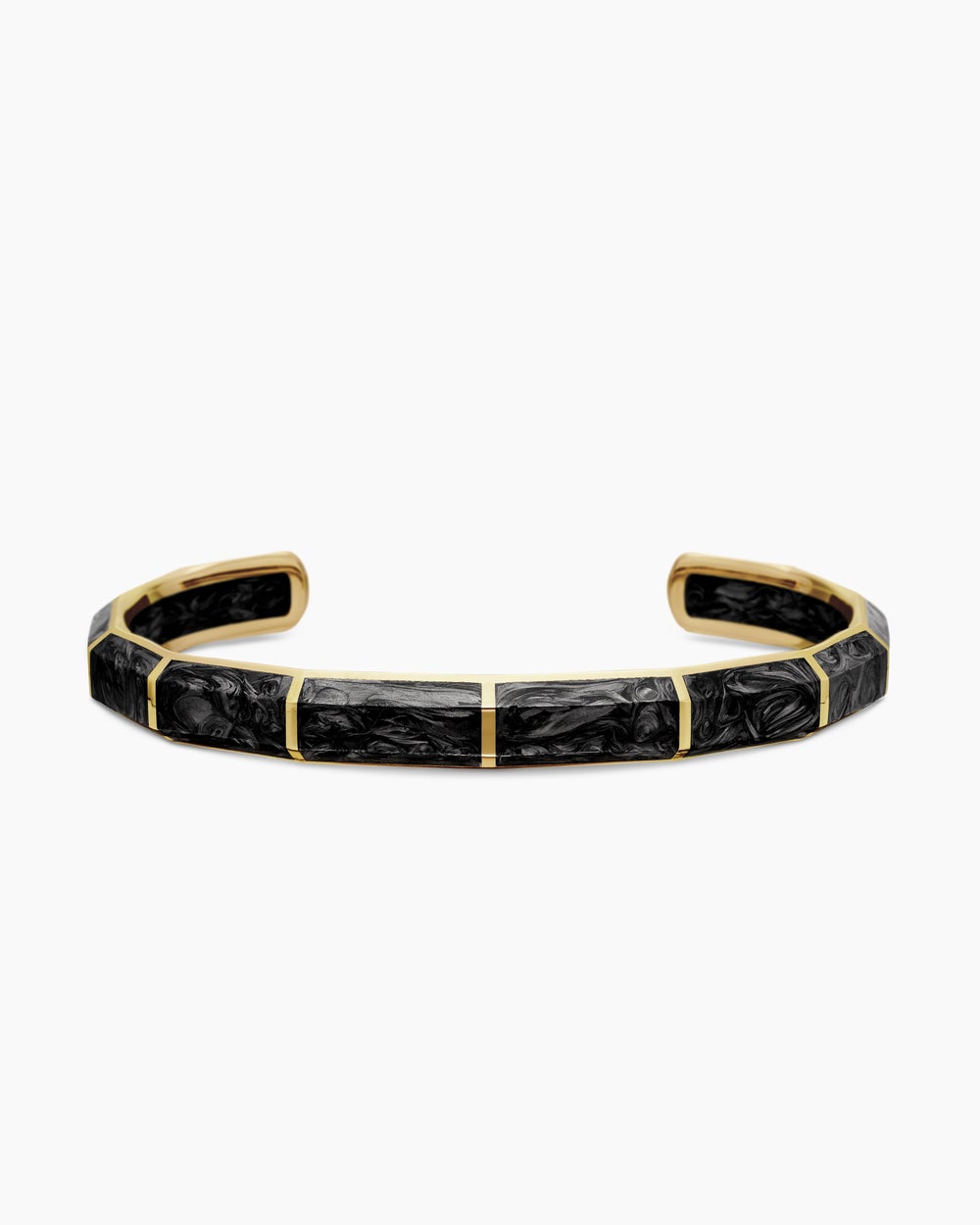 Mens Forged Carbon Faceted Cuff Bracelet with 18K Yellow Gold, 8.5mm