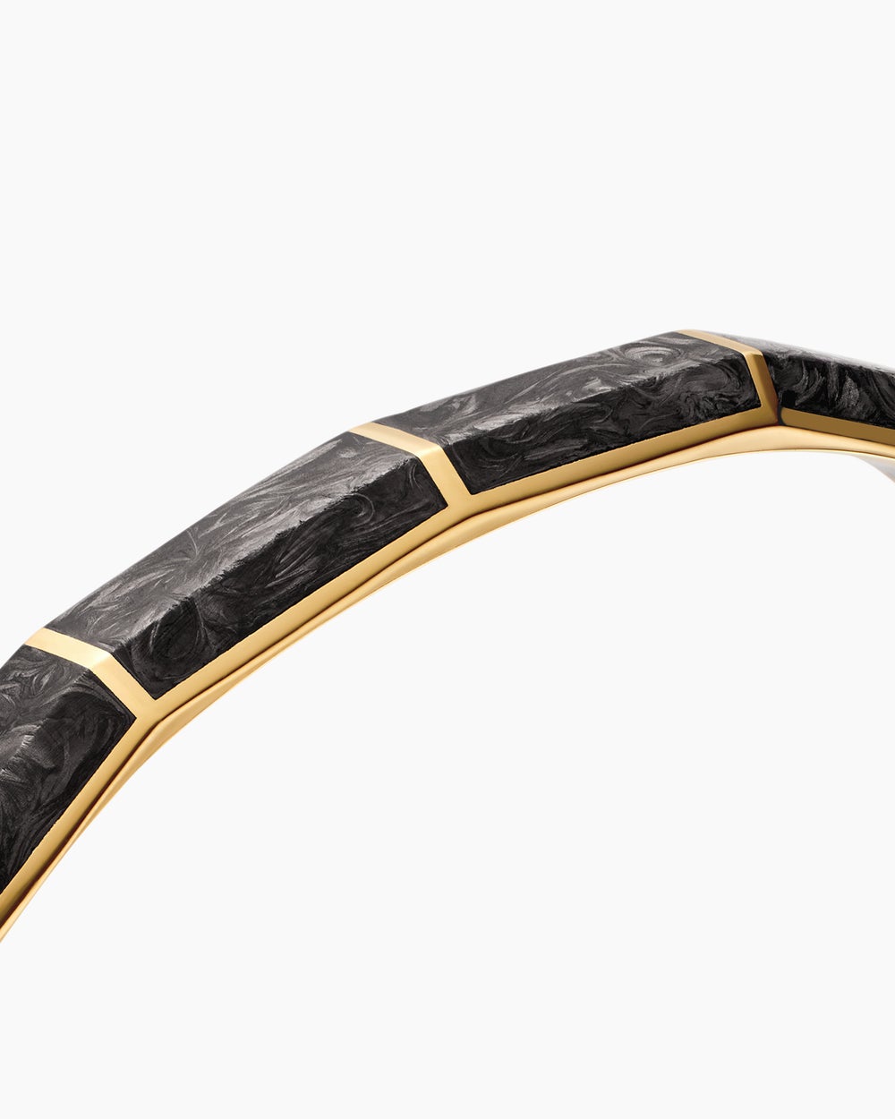 Mens Forged Carbon Faceted Cuff Bracelet with 18K Yellow Gold, 8.5mm