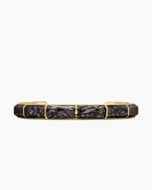 Mens Forged Carbon Faceted Cuff Bracelet in 18K Yellow Gold, 8.5mm