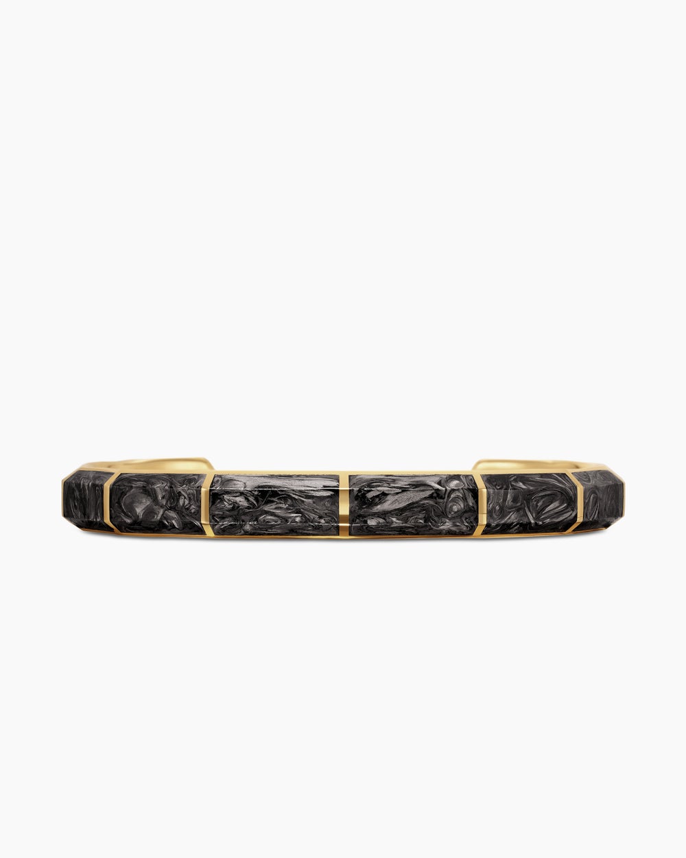 Mens Forged Carbon Faceted Cuff Bracelet with 18K Yellow Gold, 8.5mm