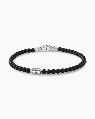 Spiritual Beads Compass Bracelet in Sterling Silver with Black Onyx, 4mm