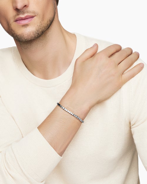 Mens Spiritual Beads Cushion Bracelet in Sterling Silver, 4mm