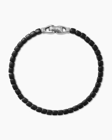 Spiritual Beads Cushion Bracelet in Sterling Silver with Black Onyx ,4mm