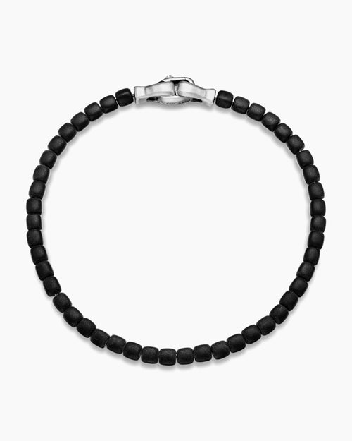 Mens Spiritual Beads Cushion Bracelet in Sterling Silver with Black Onyx, 4mm