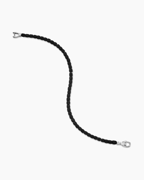 Mens Spiritual Beads Cushion Bracelet in Sterling Silver with Black Onyx, 4mm