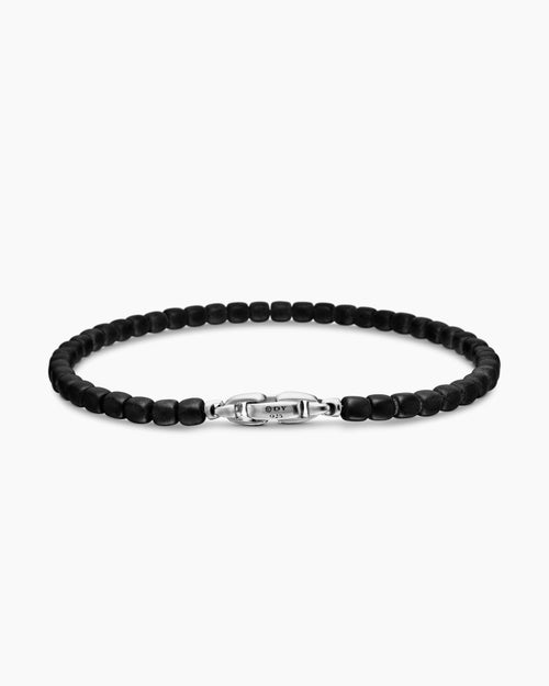Mens Spiritual Beads Cushion Bracelet in Sterling Silver, 4mm