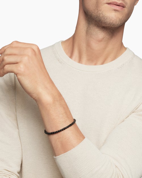 Mens Spiritual Beads Cushion Bracelet in Sterling Silver, 4mm