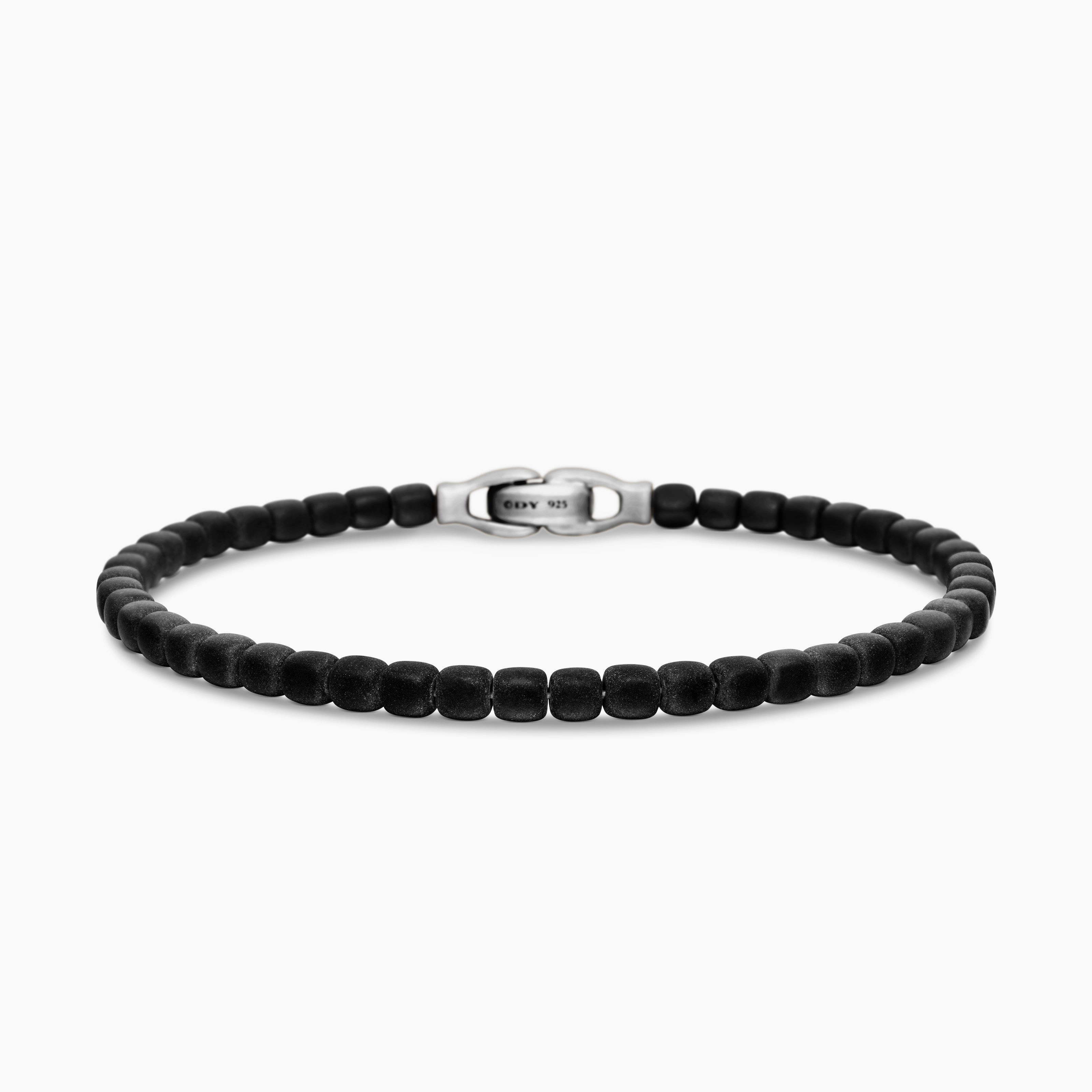 Mens Spiritual Beads Cushion Bracelet in Sterling Silver, 4mm