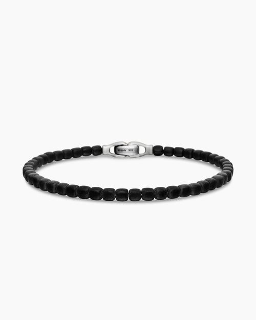 Mens Spiritual Beads Cushion Bracelet in Sterling Silver, 4mm
