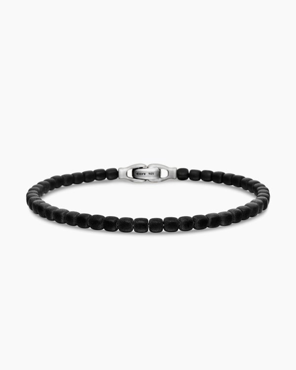 Spiritual Beads Cushion Bracelet in Sterling Silver with Black Onyx ,4mm