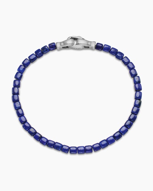 Mens Spiritual Beads Cushion Bracelet in Sterling Silver, 4mm
