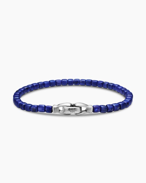 Mens Spiritual Beads Cushion Bracelet in Sterling Silver with Lapis, 4mm