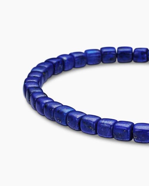Mens Spiritual Beads Cushion Bracelet in Sterling Silver with Lapis, 4mm