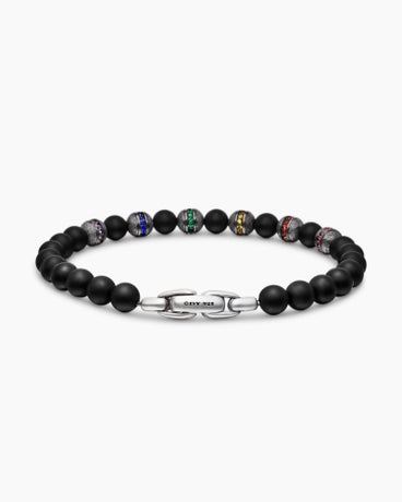 Spiritual Beads Rainbow Bracelet in Sterling Silver with Black Onyx, Sapphires and Tsavorites, 6mm