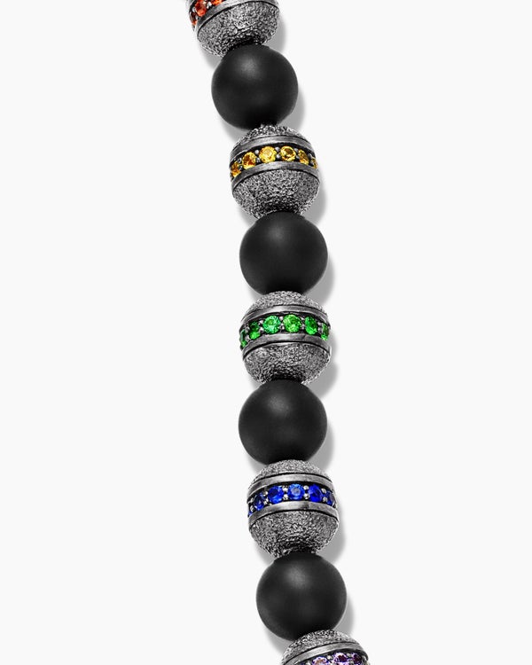 Bracelet Spiritual Beads arc-en-ciel en argent sterling avec onyx noir, saphirs et tsavorites, 6 mm