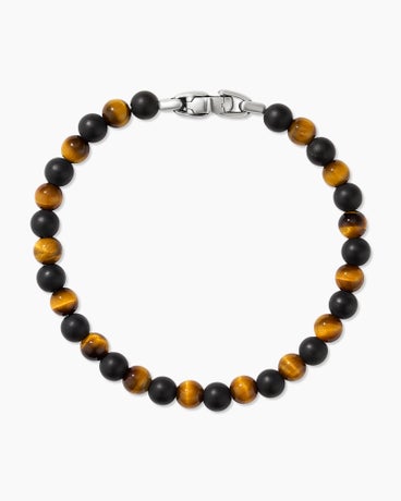 Spiritual Beads Alternating Bracelet in Sterling Silver with Black Onyx and Tiger’s Eye, 6mm