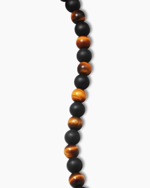 Mens Spiritual Beads Alternating Bracelet in Sterling Silver with Black Onyx and Tiger’s Eye, 6mm