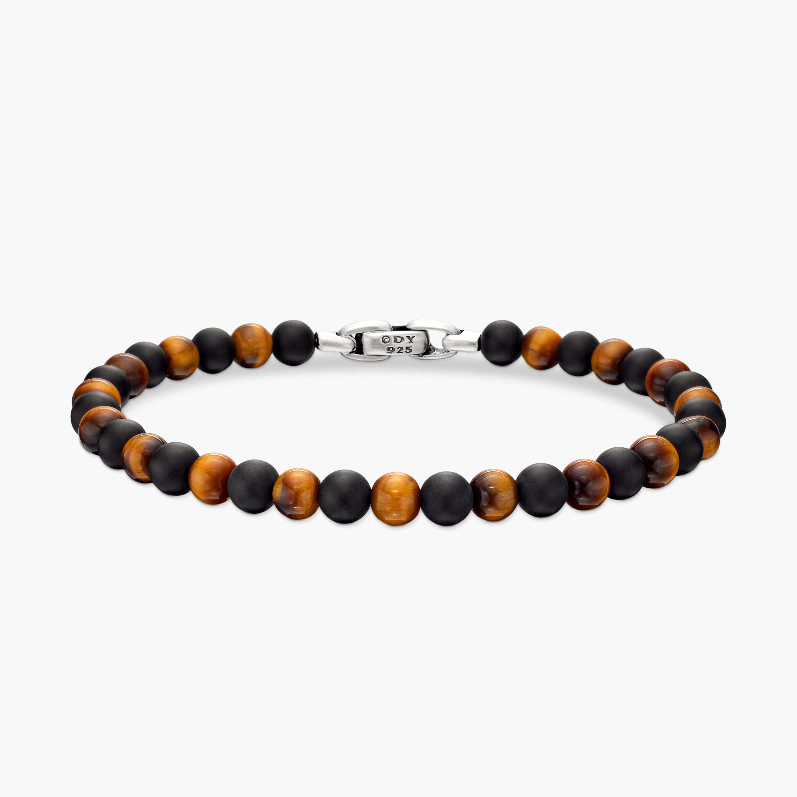 Mens Spiritual Beads Alternating Bracelet in Sterling Silver, 6mm