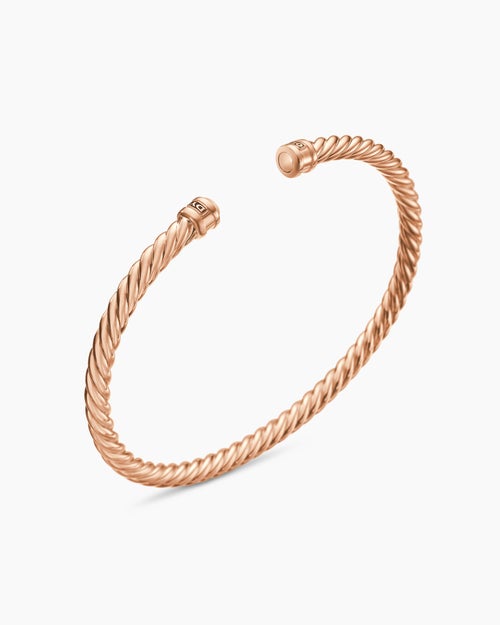 Mens Cable Cuff Bracelet in 18K Rose Gold, 4mm