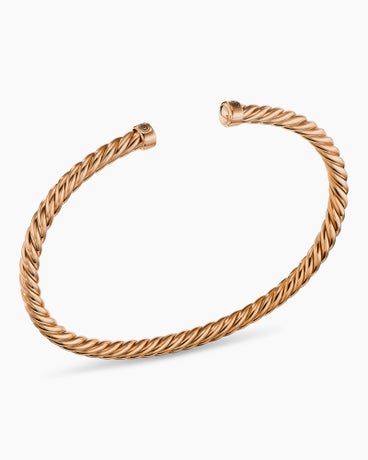 Cable Cuff Bracelet in 18K Rose Gold, 4mm