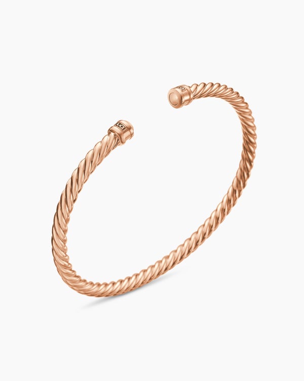 Cable Cuff Bracelet in 18K Rose Gold, 4mm
