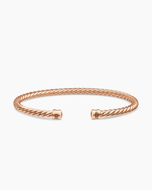 Mens Cable Cuff Bracelet in 18K Rose Gold, 4mm