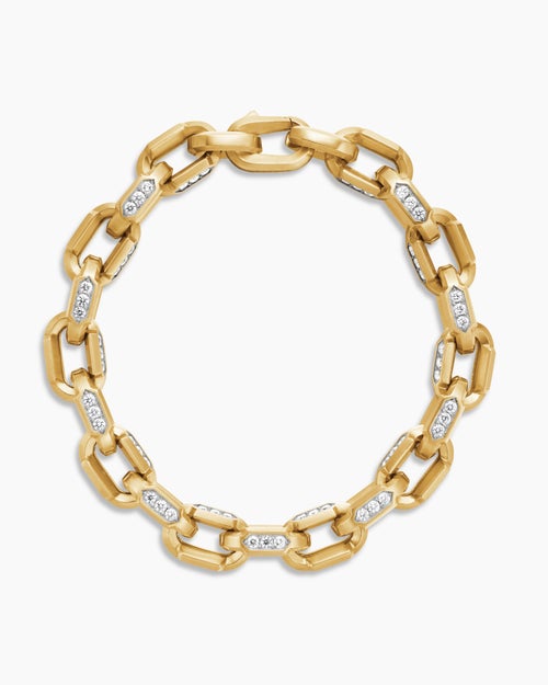 Mens Faceted Chain Bracelet in 18K Yellow Gold with Diamonds, 9.5mm