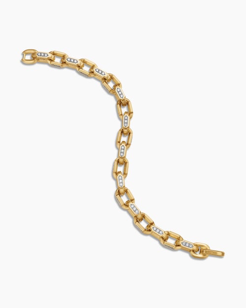 Mens Faceted Chain Bracelet in 18K Yellow Gold with Diamonds, 9.5mm