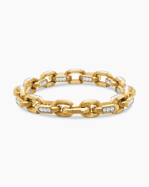 Mens Faceted Chain Bracelet in 18K Yellow Gold with Diamonds, 9.5mm