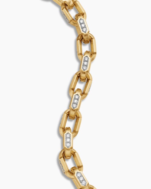 Mens Faceted Chain Bracelet in 18K Yellow Gold with Diamonds, 9.5mm