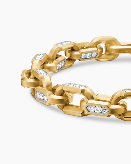 Mens Faceted Chain Bracelet in 18K Yellow Gold with Diamonds, 9.5mm