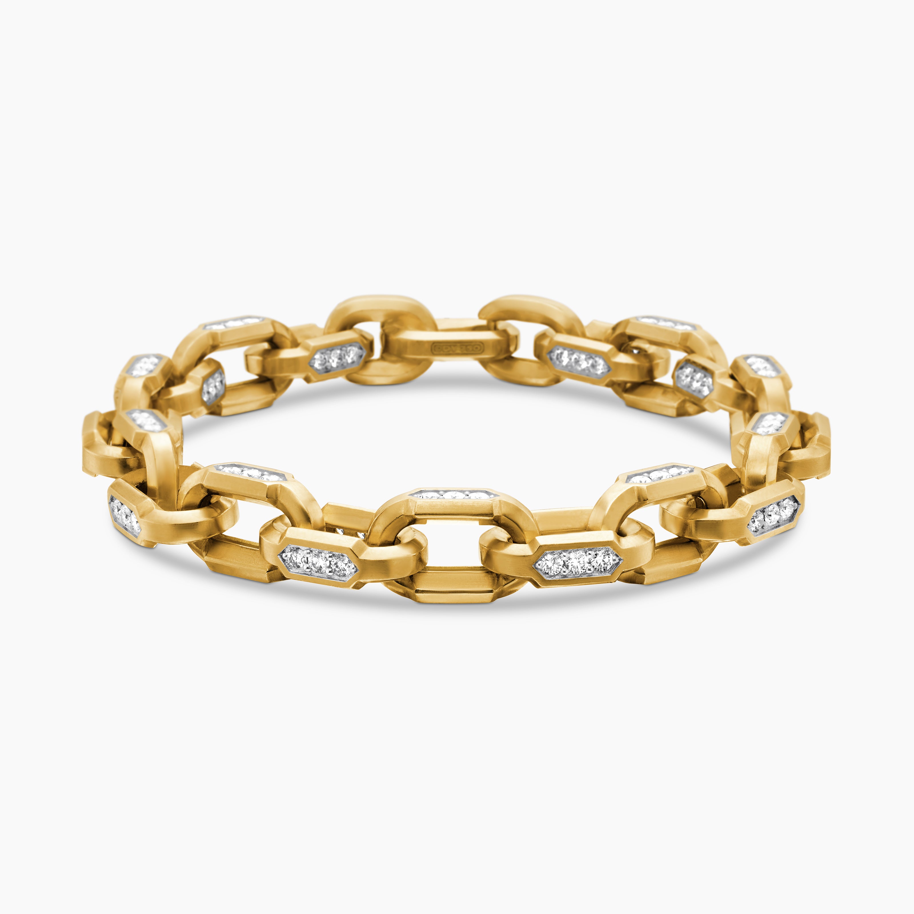 Bracelet &agrave; maillons Chain Hex en or jaune 18 carats avec diamants, 9,5 mm