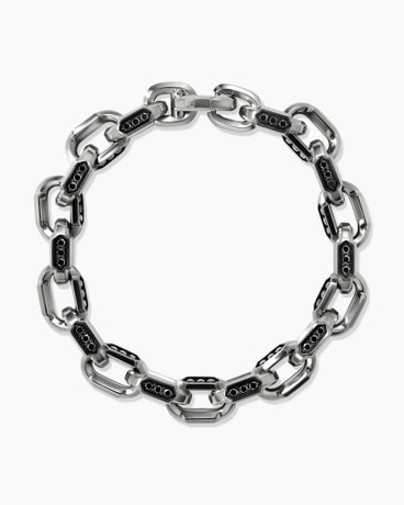 Hex Chain Link Bracelet in Sterling Silver with Black Diamonds, 9.5mm