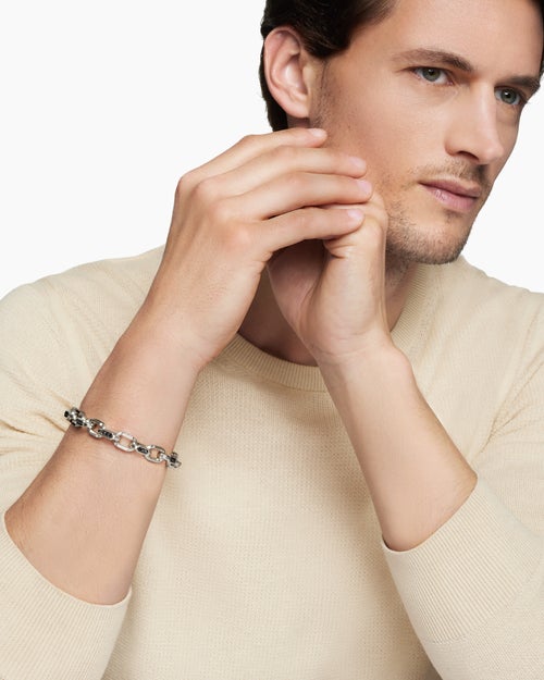 Mens Faceted Chain Bracelet in Sterling Silver, 9.5mm